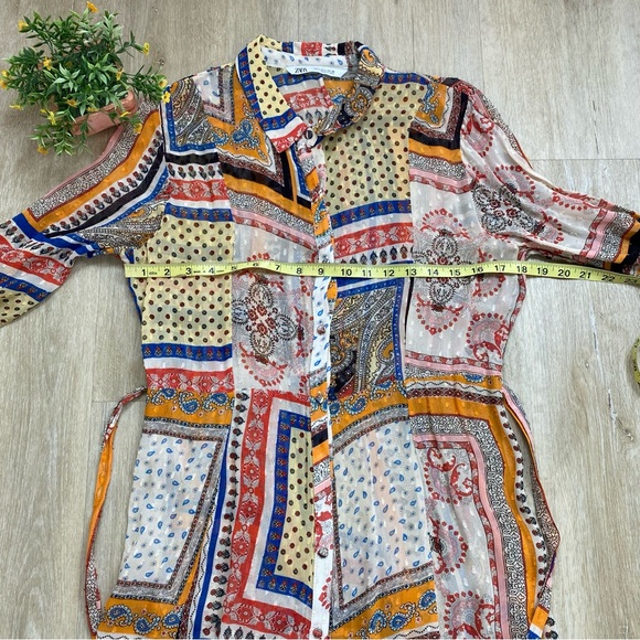 Zara Swiss Dot Printed Patchwork Midi Maxi Shirtdress - Picture 8 of 11